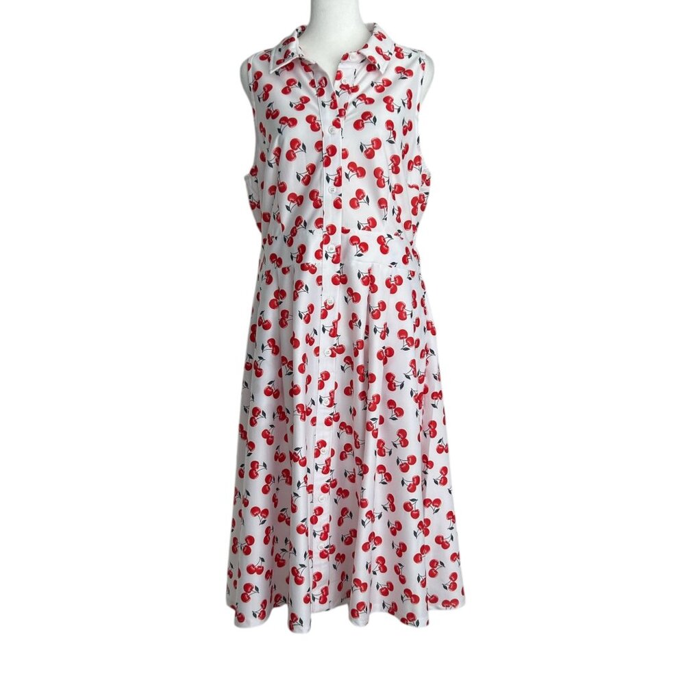 Cato Sleeveless Cherry Print Button Down Shirt Dress (L)